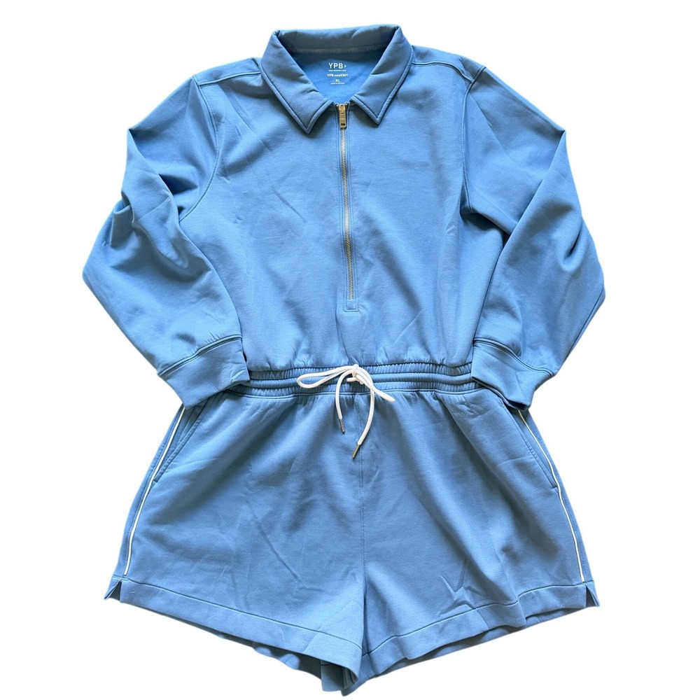 Long Sleeve Shorts Romper Blue Quarter Zip Activewear Athleisure Weekend Travel